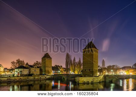 Strasbourg, medieval bridge Ponts Couverts is located in the historic district 
