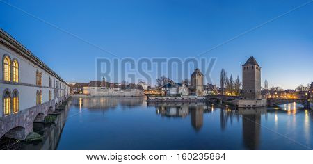 Strasbourg, medieval bridge Ponts Couverts is located in the historic district 