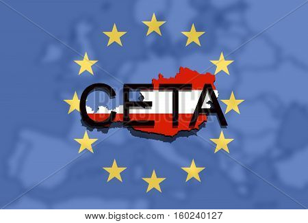 Ceta - Comprehensive Economic And Trade Agreement On Euro Union Background, Austria Map
