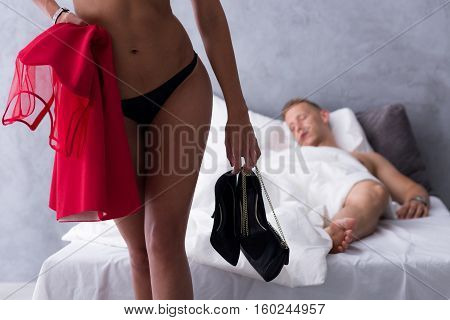 Naked Woman Leaving Sleeping Lover