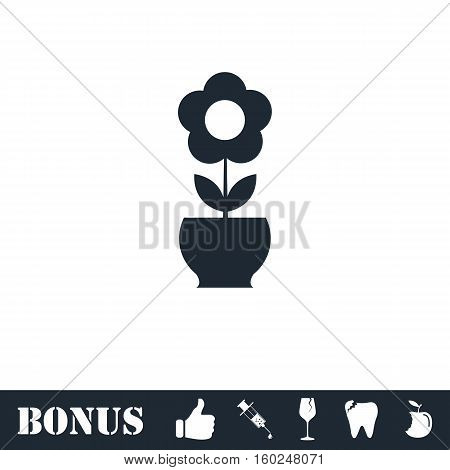 Flower pot icon flat. Vector illustration symbol and bonus pictogram