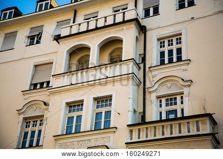 old house in munich - macro, Old building with balcony, in Munich