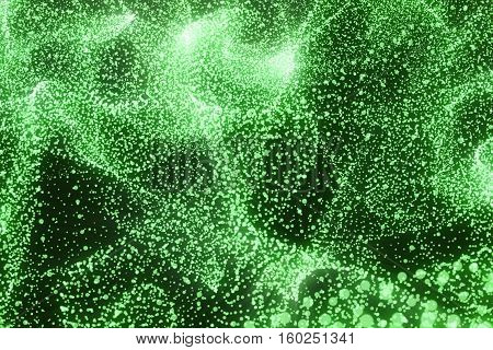 3d rendering Hi-tech digital terrain, green abstract space on dark background with connecting dots and lines