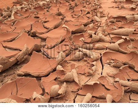 Dry cracked earth background, clay desert texture