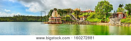 Temple at Ganga Talao. Mauritius. Panorama