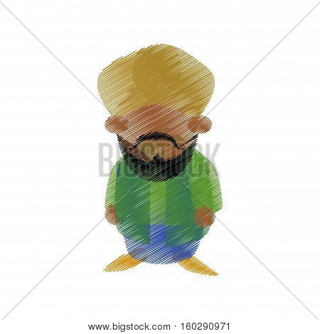 hand drawing colored indian man bearded traditional cloth vector illustration eps 10