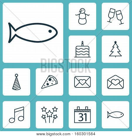 Set Of 12 New Year Icons. Can Be Used For Web, Mobile, UI And Infographic Design. Includes Elements Such As Celebration, Cake, Celebrating And More.