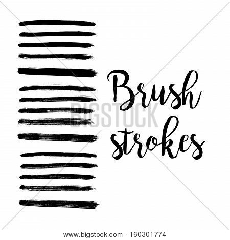 Black ink hand drawn paintbrush brush vector set, illustration. Strokes isolated elements. Can be used for Black Friday banner design
