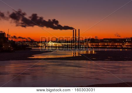 Waterfront with Lieutenant Schmidt Embankment in St. Petersburg, Russia