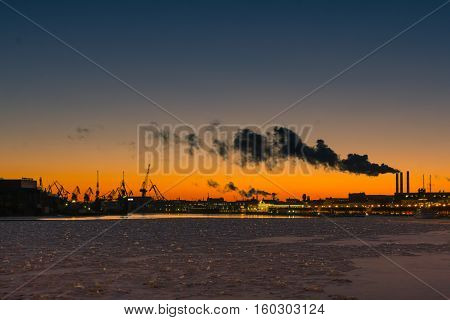 Waterfront with Lieutenant Schmidt Embankment in St. Petersburg, Russia
