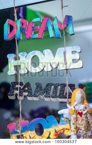 color inscription of letters. Dream, home familly