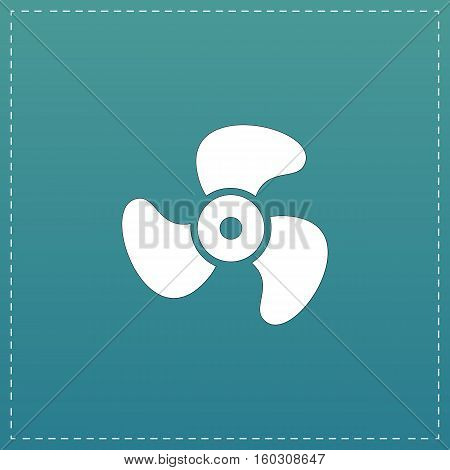 Propeller. White flat icon with black stroke on blue background