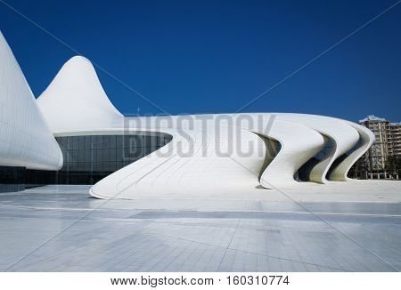 BAKU,AZERBAIJAN-OKT 4, 2016: Heydar Aliyev Center on Oct 4, 2016 in Baku, Azerbaijan. Heydar Aliyev Center won the Design Museum's Designs of the Year Award in 2014