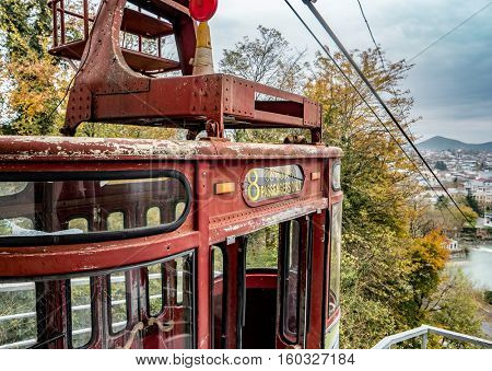old cableway in Kutaisi center with cityview, Georgia