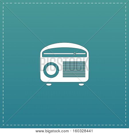 Retro revival radios tuner. White flat icon with black stroke on blue background