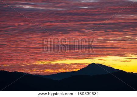 Beautiful twilight sky with mountain view on peak in morning