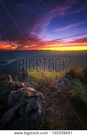 Beautiful twilight sky with mountain view on peak in morning