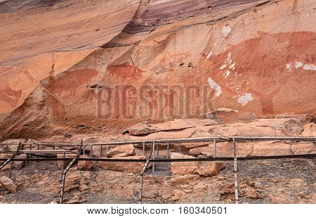 The barb at ancient painting decayed by time Phatam National Park Ubonrachathani Thailand
