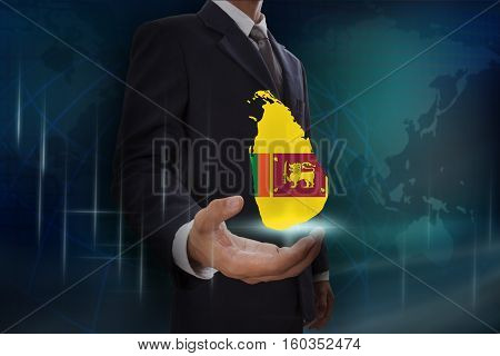 Businessman showing map of Srilanka on globe background