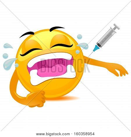 Vector Illustration of Smiley Emoticon getting Vaccine