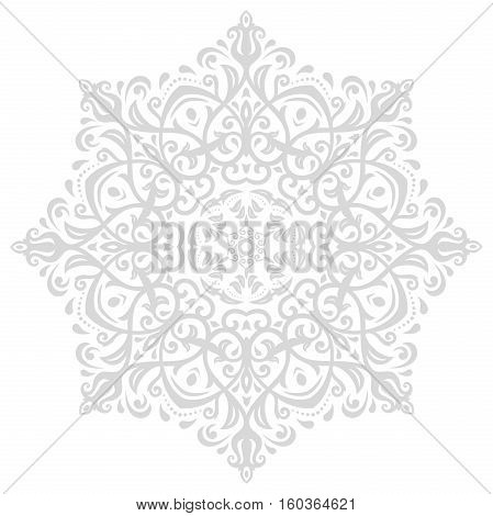 Elegant ornament in the style of barogue. Abstract traditional pattern with oriental elements. Light silver pattern