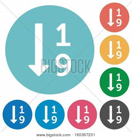 Ascending numbered list white flat icons on color rounded square backgrounds