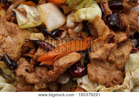 Chinese Food. Hot Pork With Vegetables