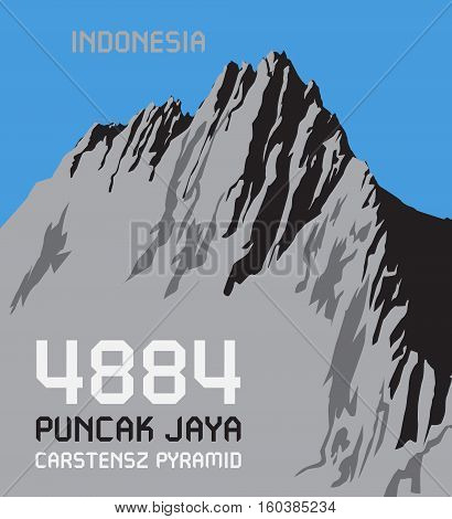Puncak Jaya is the highest mountain in Indonesia the highest on the island of New Guinea. Adventure outdoor Expedition mountain vector illustration
