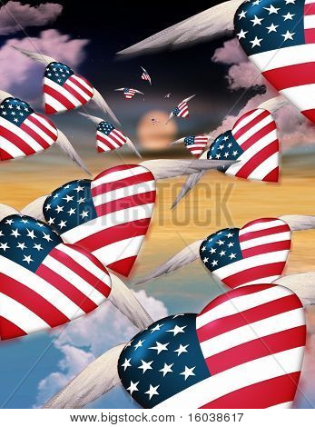Geflügelte Herzen der USA im Flug