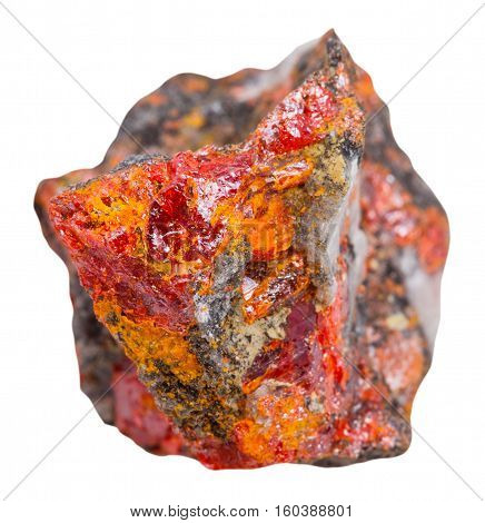 Crystals Of Red Realgar On Rock Isolated