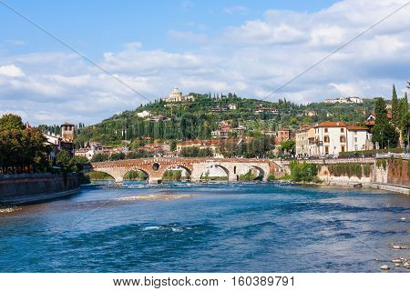 Ponte Pietra Bridge On Adige River In Verona
