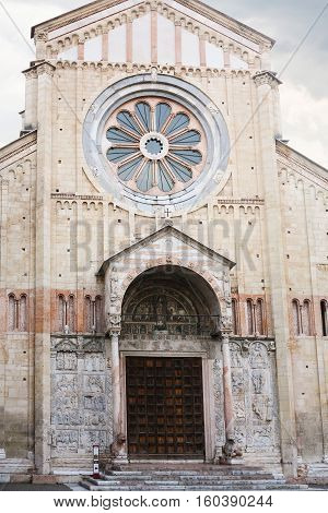 Front View Of San Zeno Church In Verona City