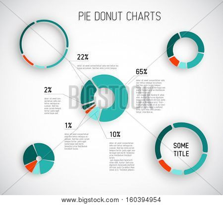 Colorful Vector pie chart templates for your reports, infographics, posters and websites - red and teal version
