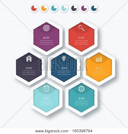 Vector illustration infographics seven hexagons. Stock vector