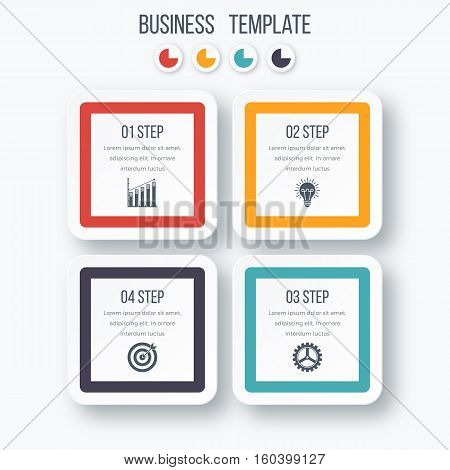 Infographics template four options with square. Can be used for workflow layout, diagram, number options, step up options, web design, presentations