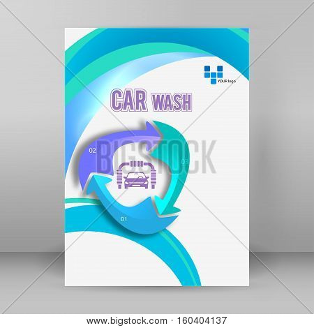 Car wash blue light background with icons design elements. Modern business presentation template for car-wash cover brochure. Abstract vector illustration eps 10 can be for flyer layout web banner