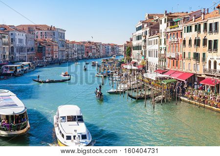 Traffic On Grand Canal In Venice City