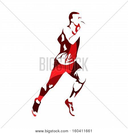 Running man red abstract vector silhouette. Marathon runner
