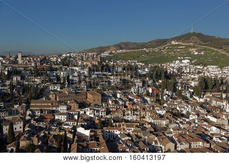 Aerial view to Albayzin from Alhambra, Granada, Spain