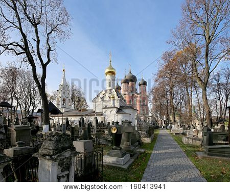 Moscow, Russia - October 25, 2016:  Donskoy Monastery. Medieval Russian Churches On The Territory --