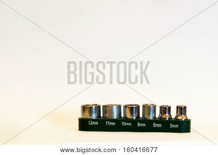 Set of six interchangeable sockets used for repairs