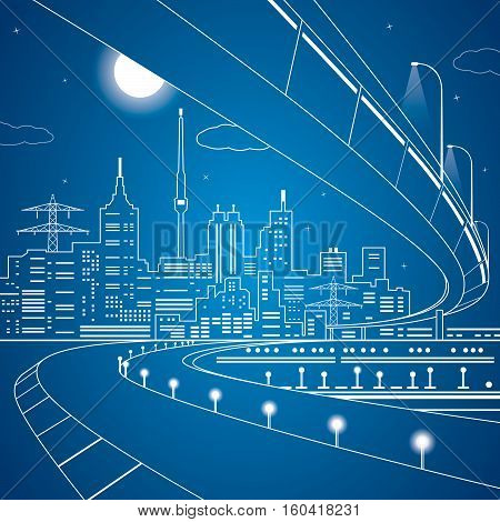 Vector lines bridge and trasport overpass, energy city, infrastructure design