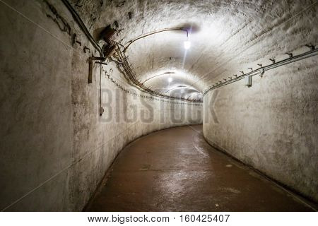 Balaklava, Crimea - September 2016: Military submarine repair dockage since the USSR, tonel Balaklava