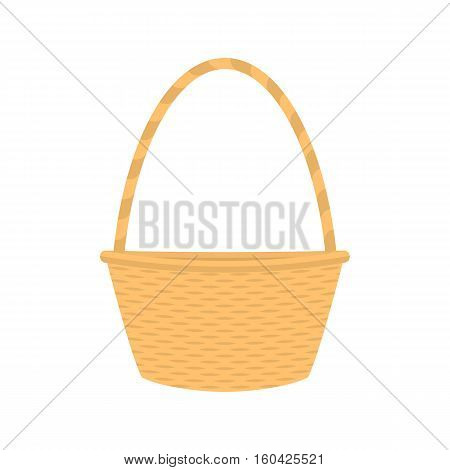 Vector illustration cartoon straw wicker basket. Isolated on white background. Flat style. Empty decorative braided basket with handle. Braid pottle for picnic and products.