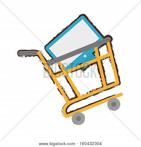 yellow shopping cart online computer sketch vector illustration eps 10
