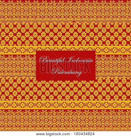 Palembang-Indonesia traditional seamless pattern vector on maroon background.