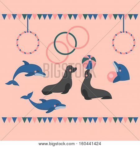 dolphin show dolphinarium, sea lion, seal, aqua circus and ocian animal