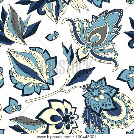 stock vector abstract seamless doodle pattern with flowers and waves. oriental backgraund