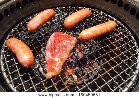 Premium Japanese BBQ on Hot Grill in restaurant