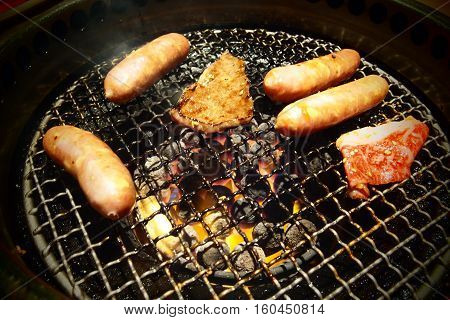 Premium Japanese BBQ on Hot Grill in restaurant